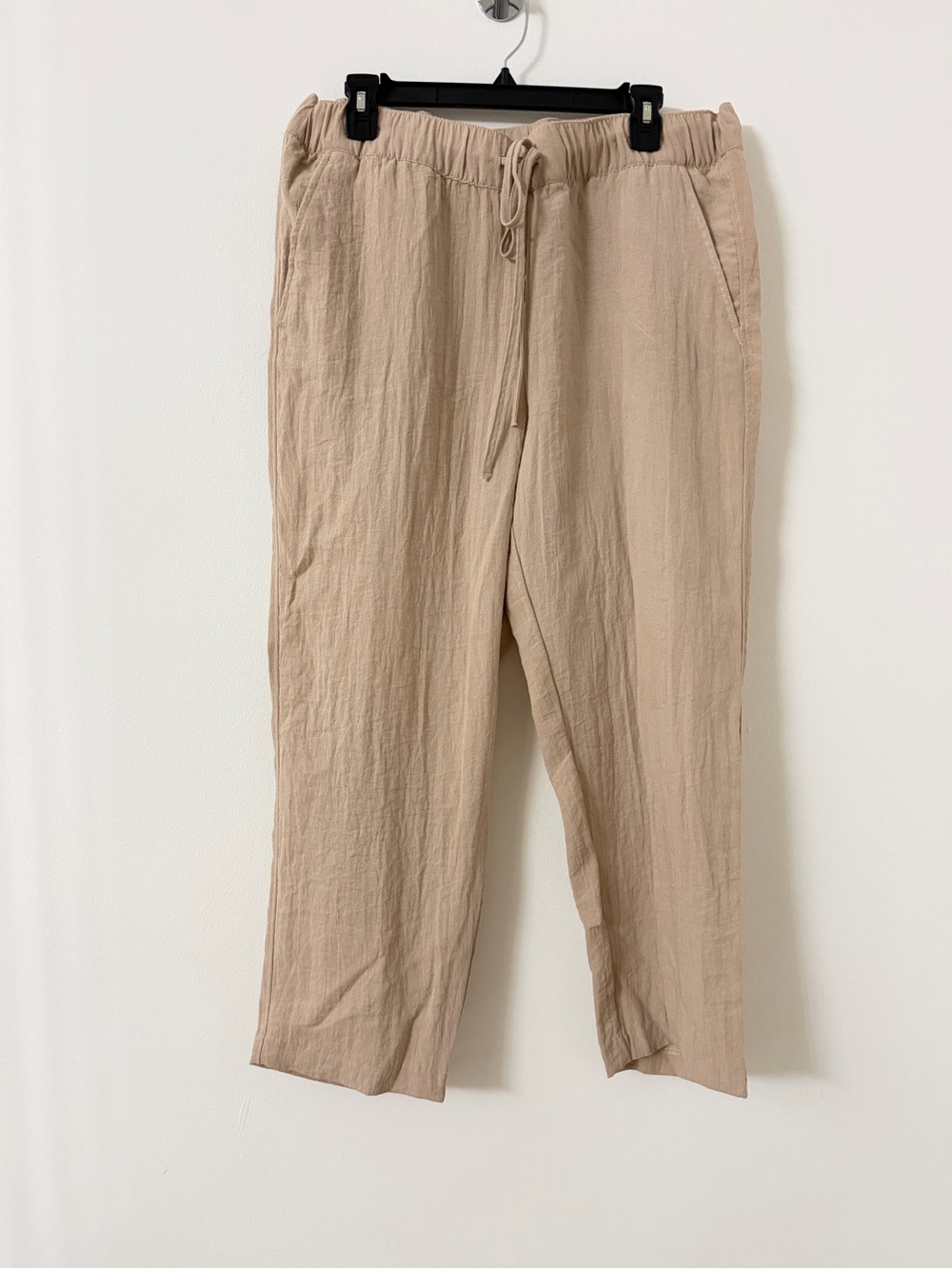 H&M Women's Drawstring Linen-Feel Joggers — Light Beige